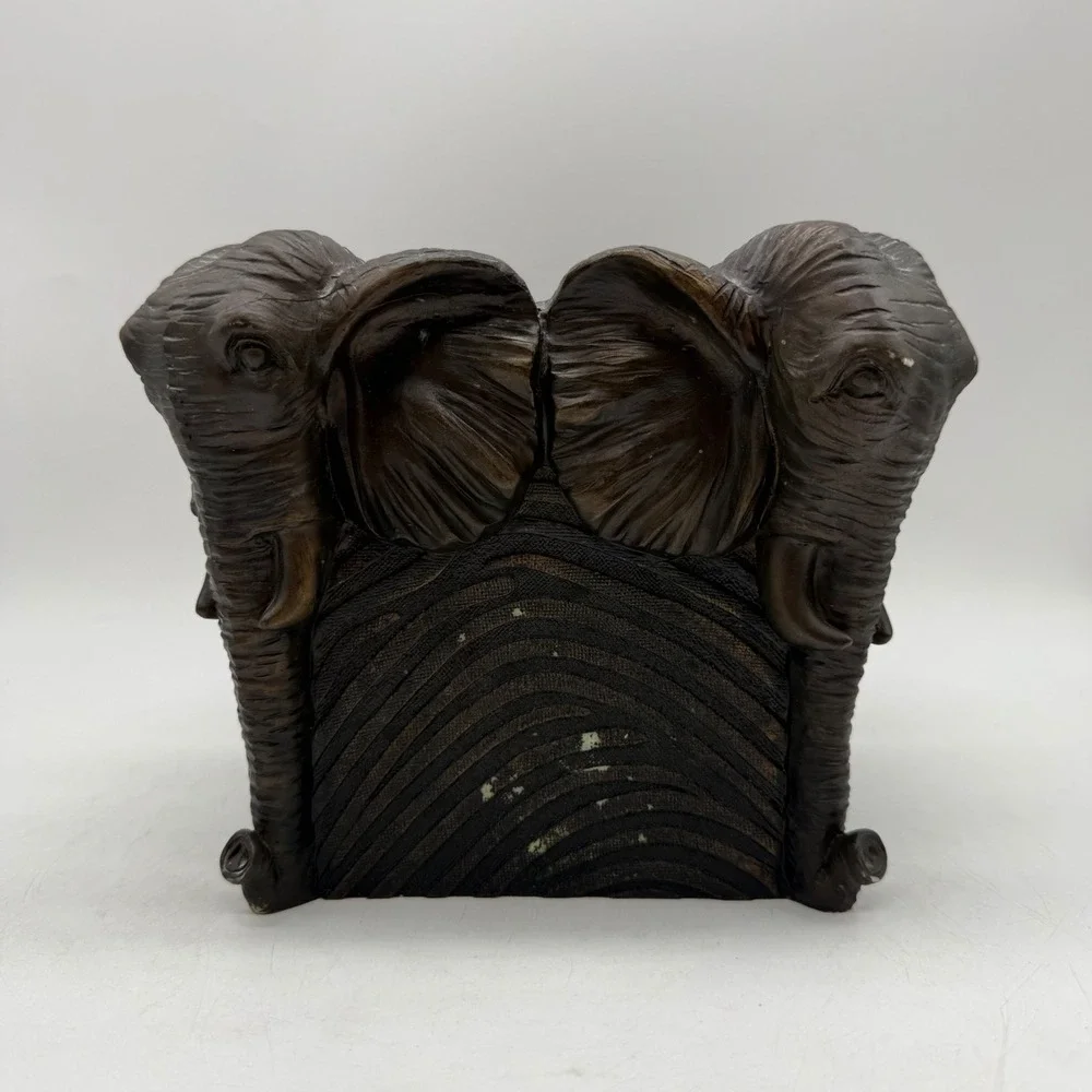 Elephant Tissue Box Cover Vintage Bronze Tone Safari Pattern Rare Zoo